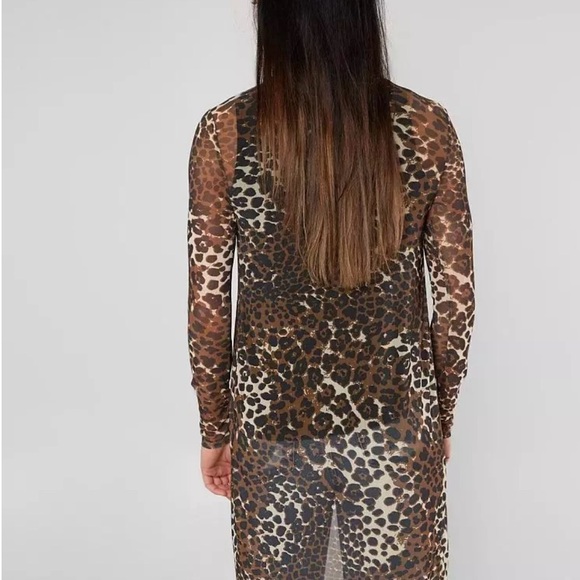 Daytrip Leopard Print Mesh 
long Line Open Front Cardigan Brown and Black - Picture 2 of 10